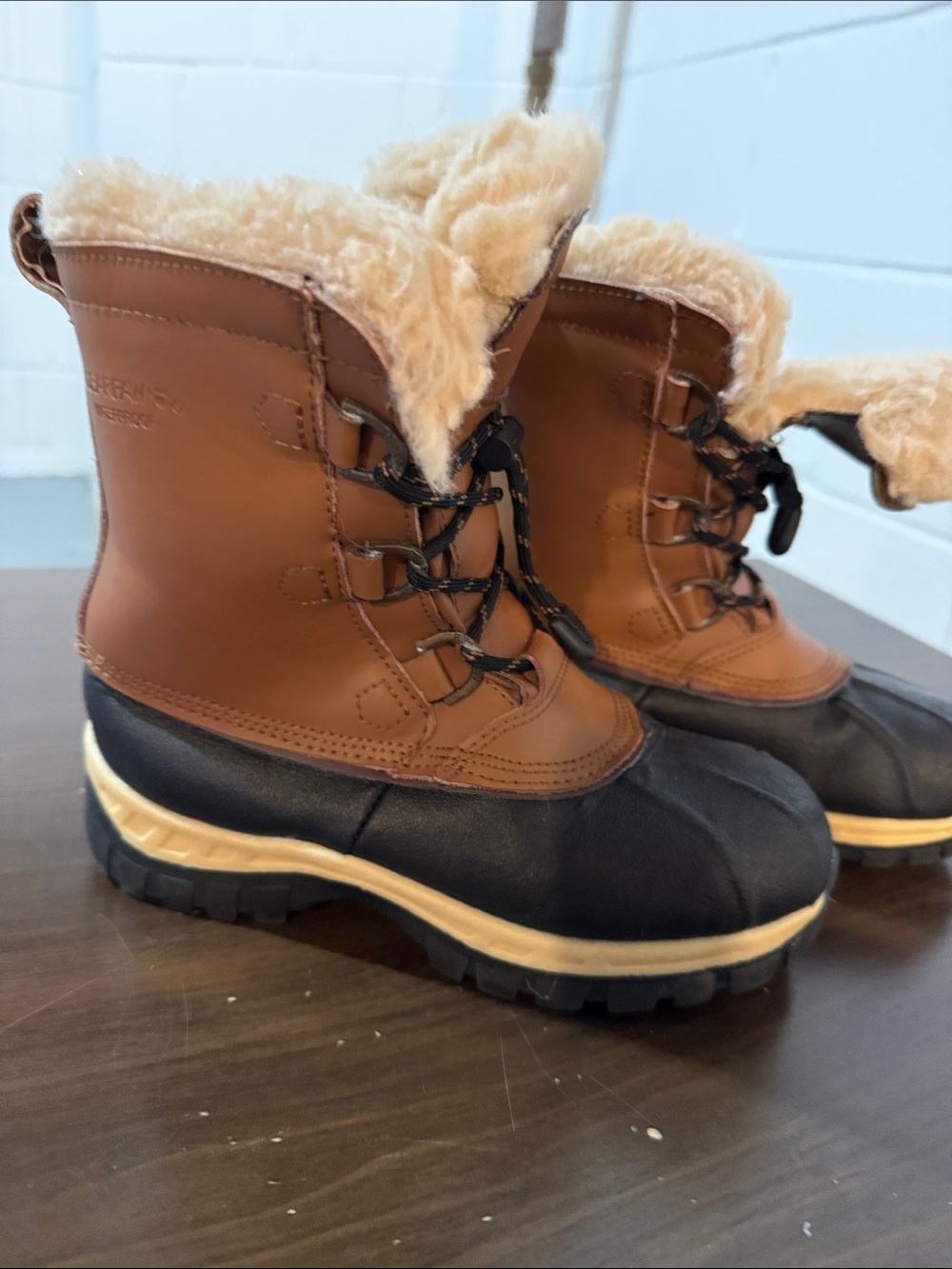 BearPaw Kids Tan and Black Faux Fur Snow Boots